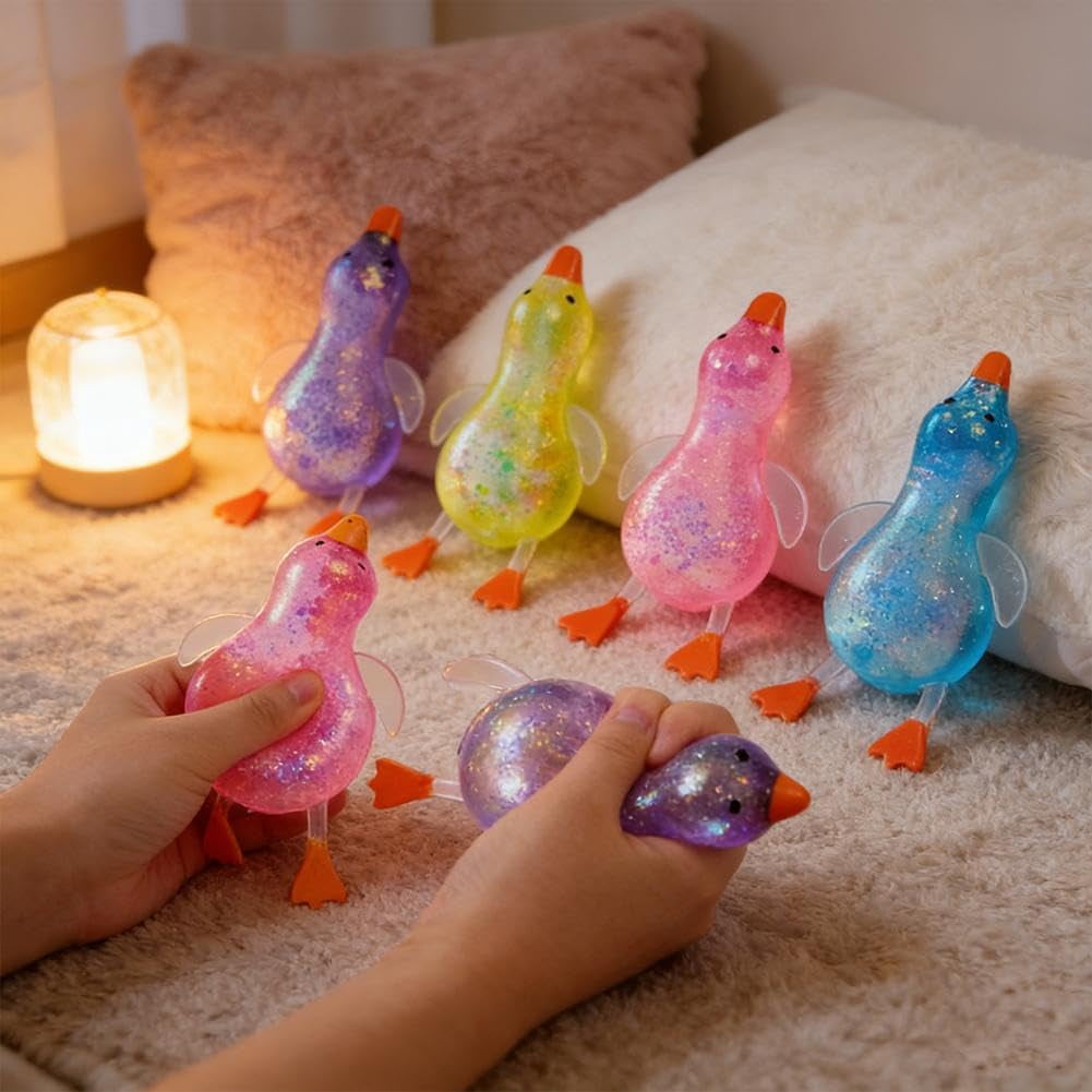 1/2/4Pcs Glitter Duck Squeezes, Soft Cute Stress Relief Ball for Adults & Teens, Fun Decompression Duck Squishies Gift for Office Desk Party Favors Easter Basket Stuffer