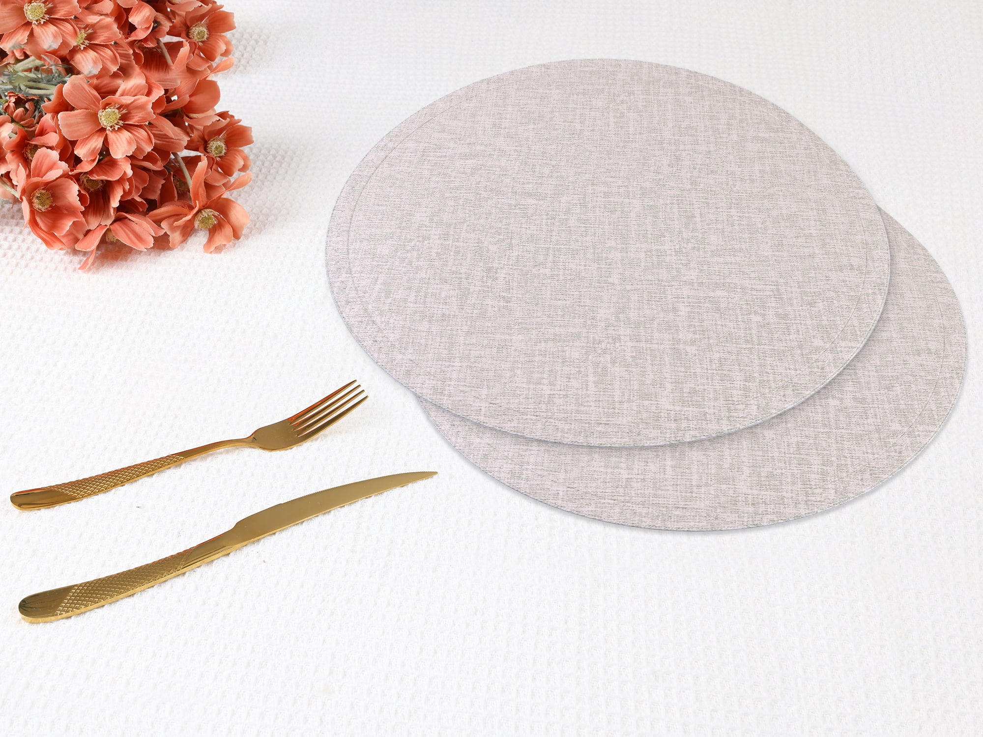 Unique Bargains Set of 6 PU Placemats for Kitchen Cream 15*15in