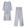 thumbnail image 3 of RQYYD Women 2 Piece Casual Outfit Sets Cotton Linen Irregular Long Sleeve Shirt And Loose High Waisted Long Shorts Set with Pockets Dark Gray M, 3 of 9
