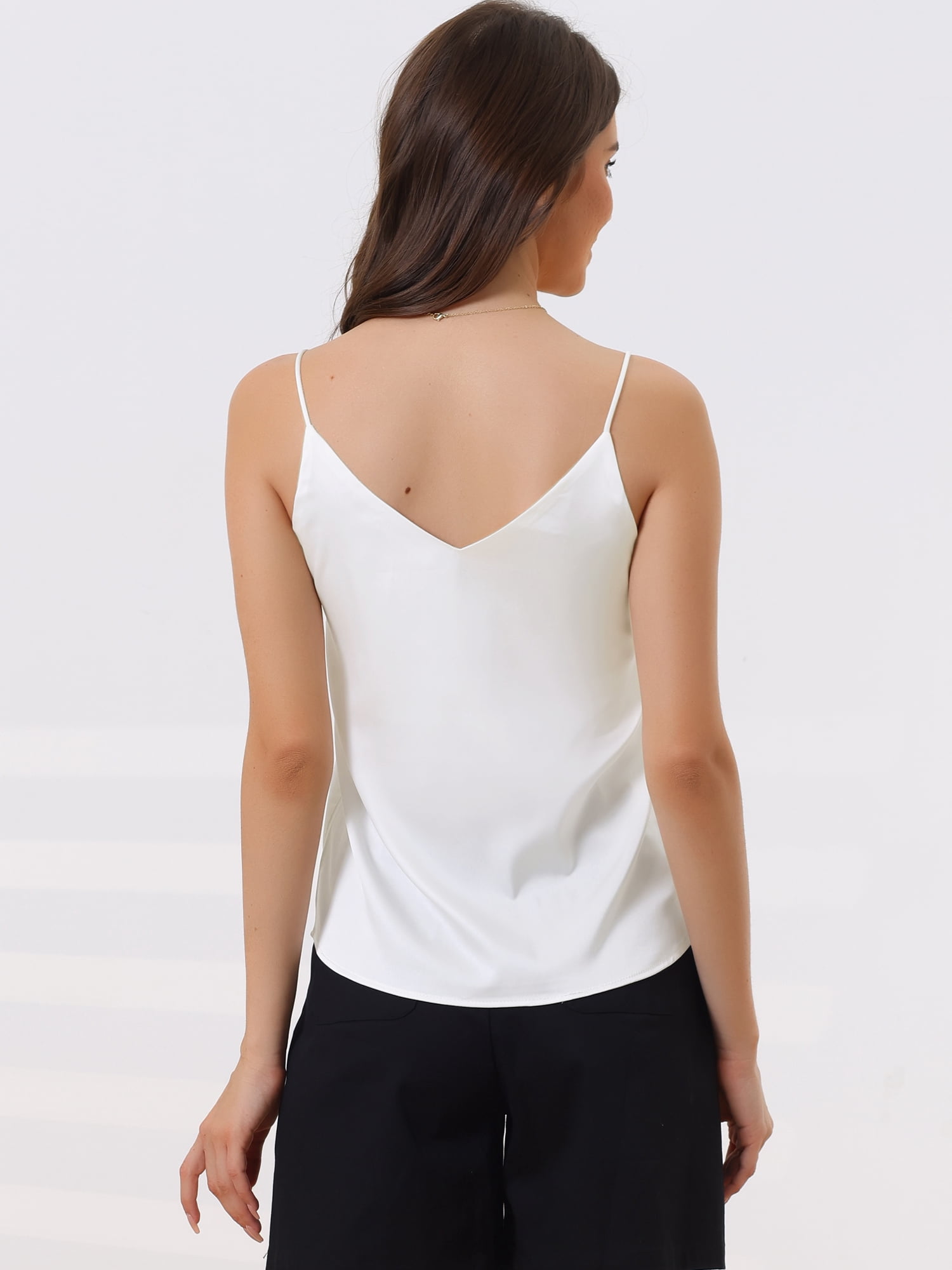 DARING DIVA Satin Cami Silky Strap Top Lounge Pajama Camisole XL White