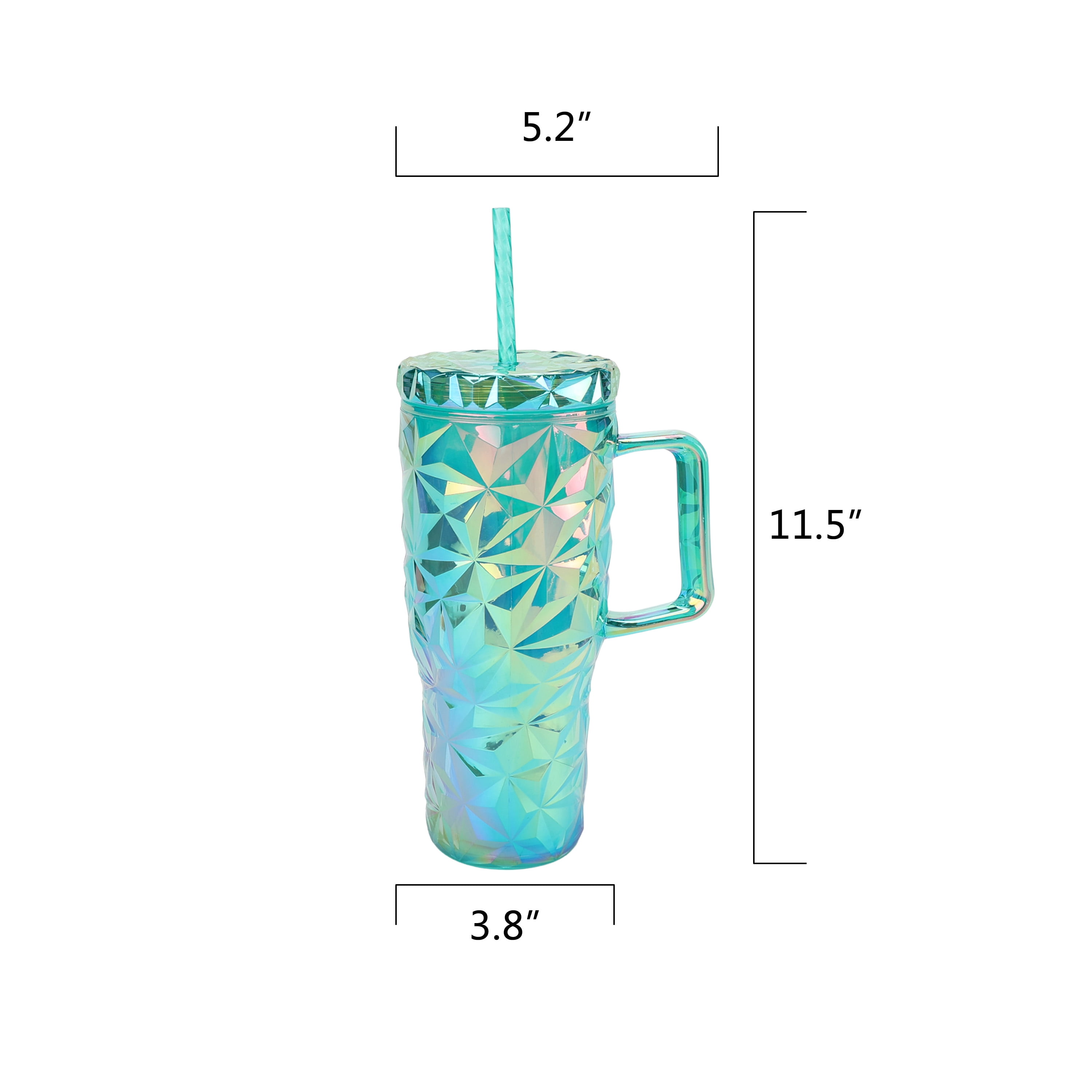 Mainstays 30-Ounce Plastic Prism Textured Tumbler with Handle, Green