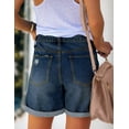 thumbnail image 5 of luvamia Women's High Waist Ripped Denim Shorts Rolled Hem Distressed Stretch Jeans with Pockets, L, Fit Size 12 Size 14, 5 of 7
