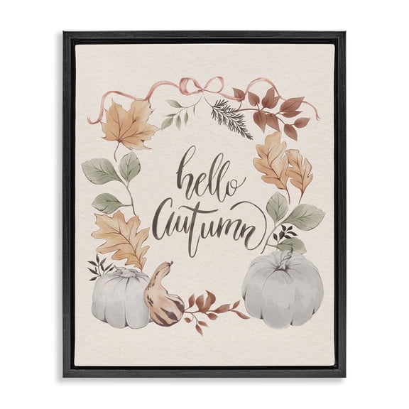 Stupell Industries French Country Hello Autumn with Garland Black Floating Frame Canvas Art, 17 x 21, by Andrea Jasid Grassi