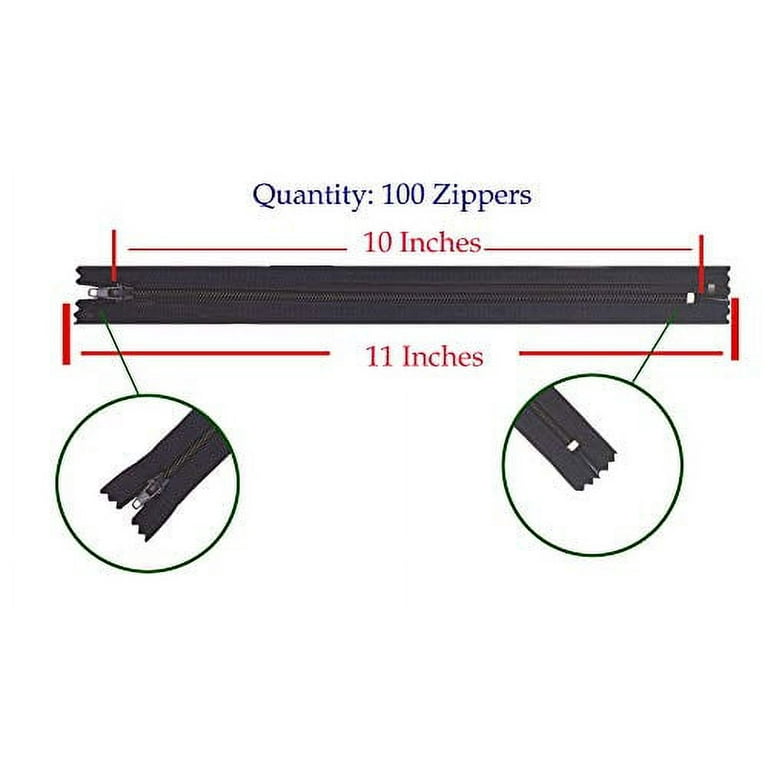 Nylon Zippers for Sewing, Bulk Zipper Supplies by Mandala Crafts (10  Inches, Black) 