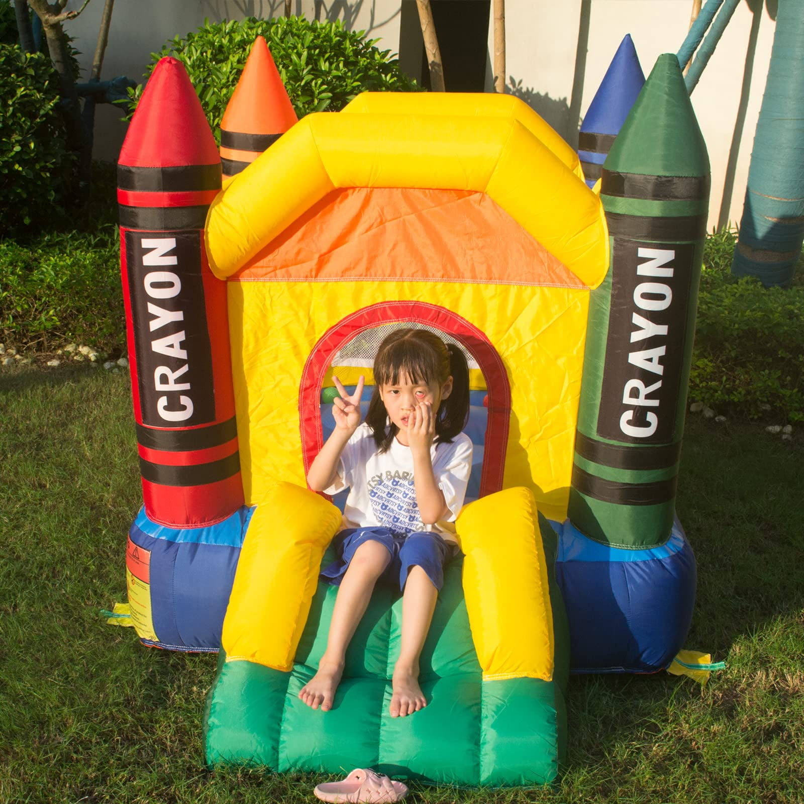 Dvreugde Bounce House 6x4.7x4.6ft Colorful Bouncy Castle with Slide & Blower Inflatable Bouncer