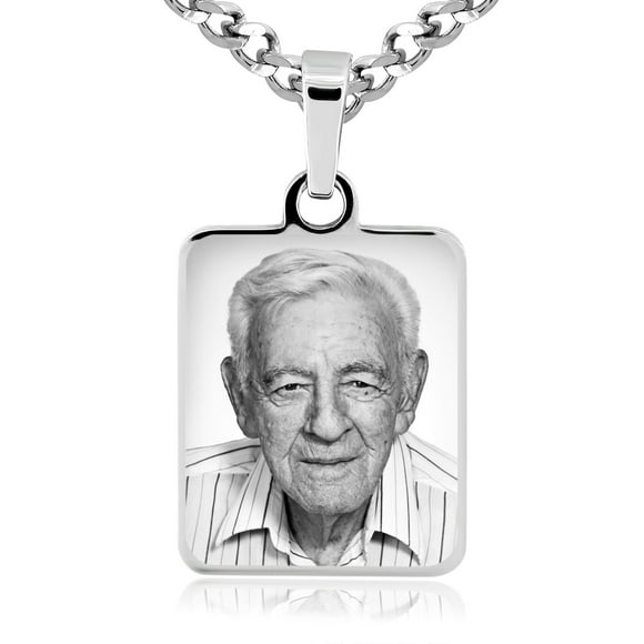 Photos Engraved - Custom Photo Engraved Rectangle Pendant in Stainless Steel - Free reverse side engraving - 18 in chain included - W-MRPM