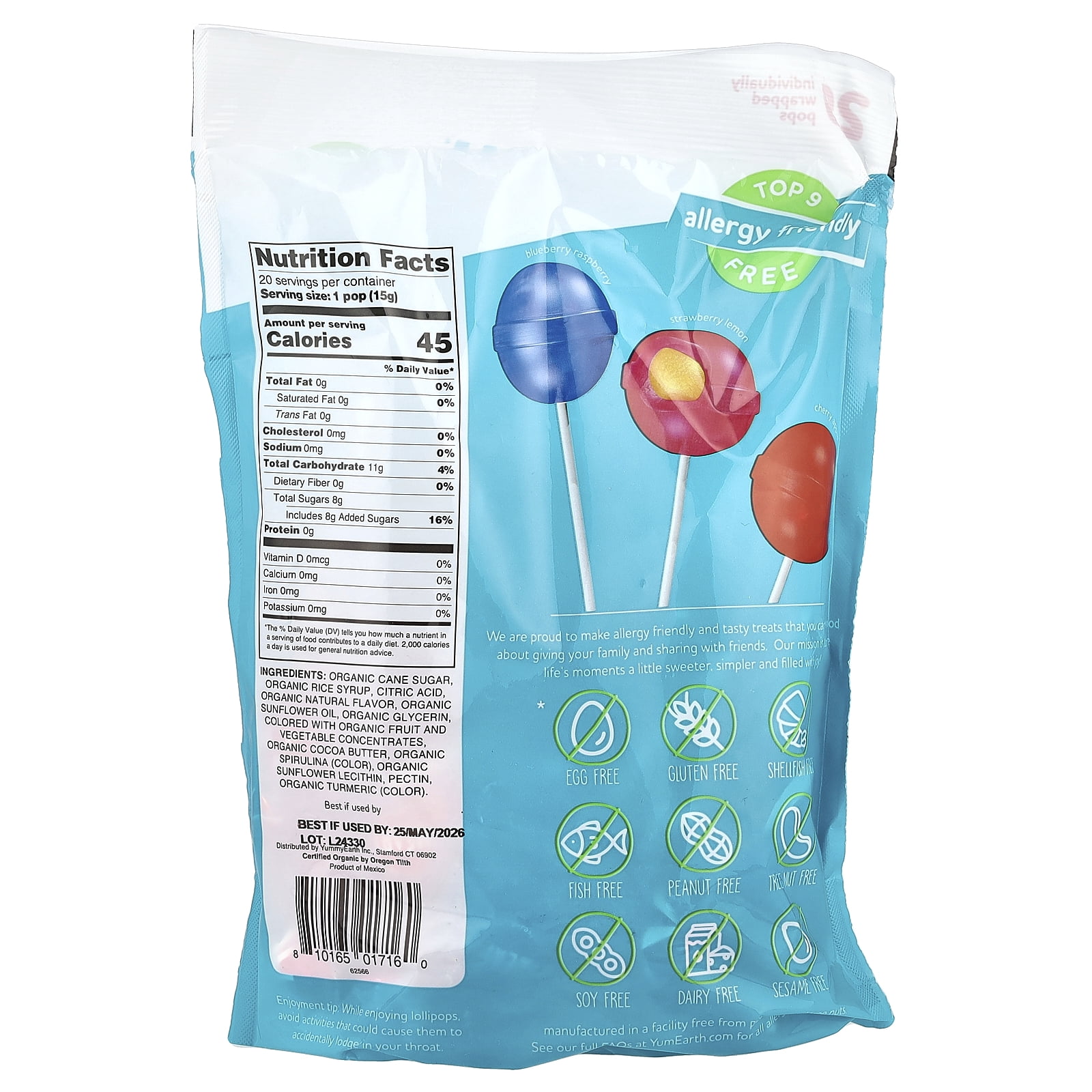 YumEarth Organic Duopops, Fruit Flavored Lollipops, Vegan, Gluten