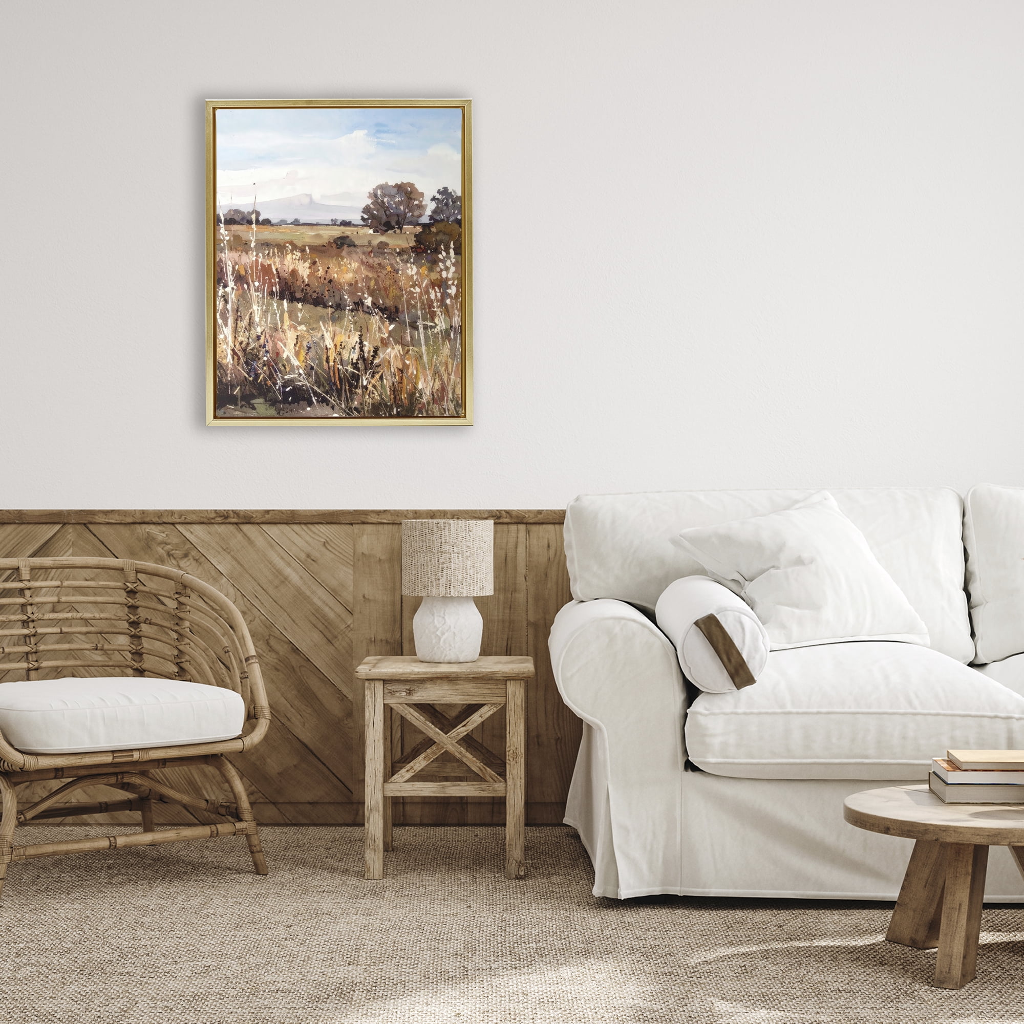 Stupell Industries Peaceful Meadow Expression Gold Framed Floater Canvas Wall Art, design by Alonza Saunders