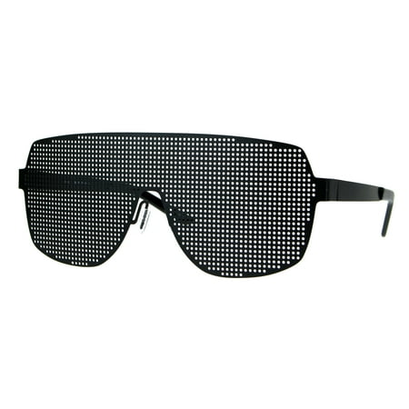 Disco Mesh Shield Lens All Metal Futuristic Robotic Sunglasses Black