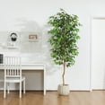 thumbnail image 5 of 7FT Artificial Ficus Tree with Natural Wood Trunk and Lifelike Leaves, Silk Fake Potted Tree with Wood Branches, Faux Tree for Office Home Decor, 5 of 12
