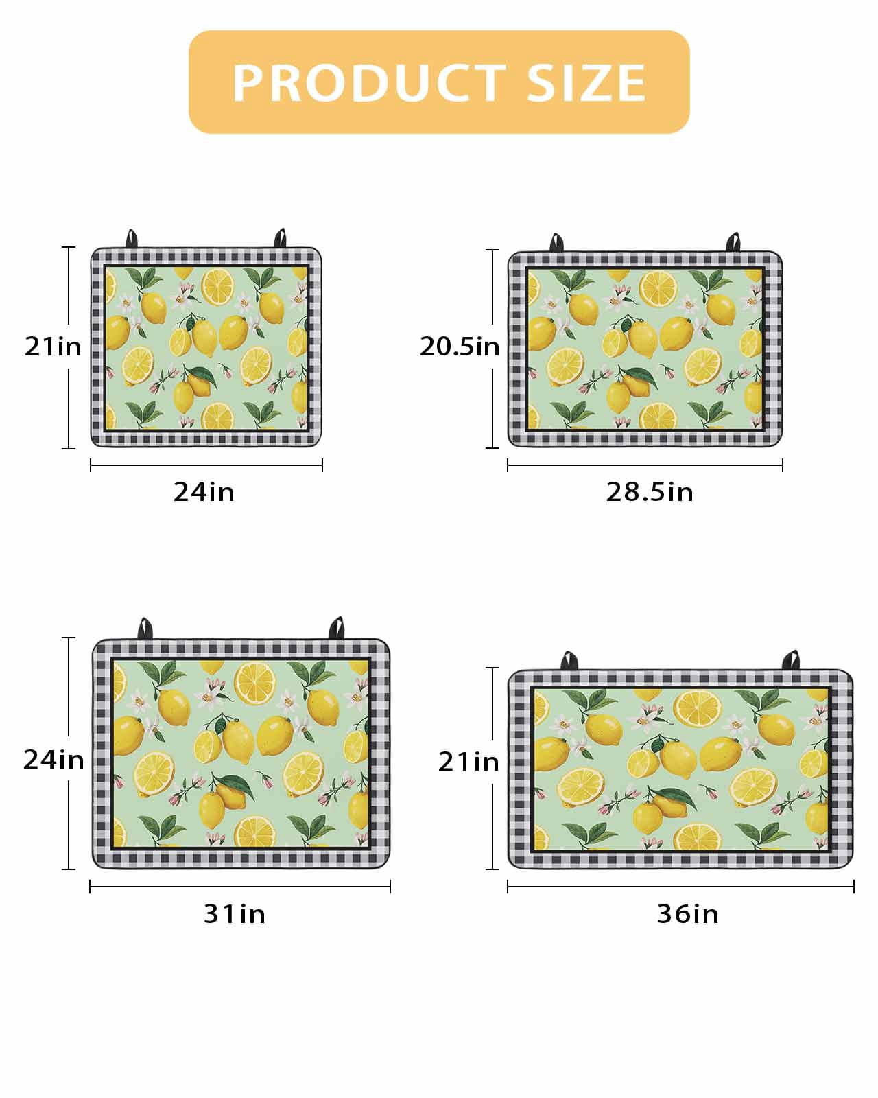 Large Induction Cooktop Protector Mat Lemons Stove Top Covers for Electric Stove, Summer Botanical Black White Plaid Pastoral Decorative Stove Burner Cover Mats, Glass Top Stove Cover