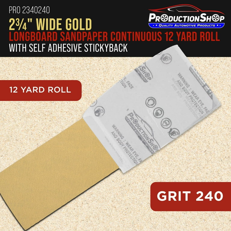 ProductionShop 120 Grit PSA Gold Longboard Sandpaper Roll – 2-3/4 Inch X 12 Yard, Self-Adhesive For Air File & Hand Sanders