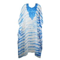 Mogul Women Kaftan Maxi Dress, Blue White Embroidered Bohemian Kaftan, Printed Kaftan, Resort Wear, Long Caftan Dresses 4XL