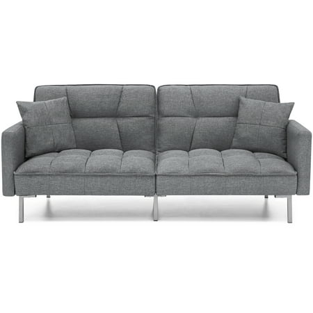 Best Choice Products Convertible Futon Linen Tufted Split Back Couch w/ Pillows - Dark (Best Futon Under 300)
