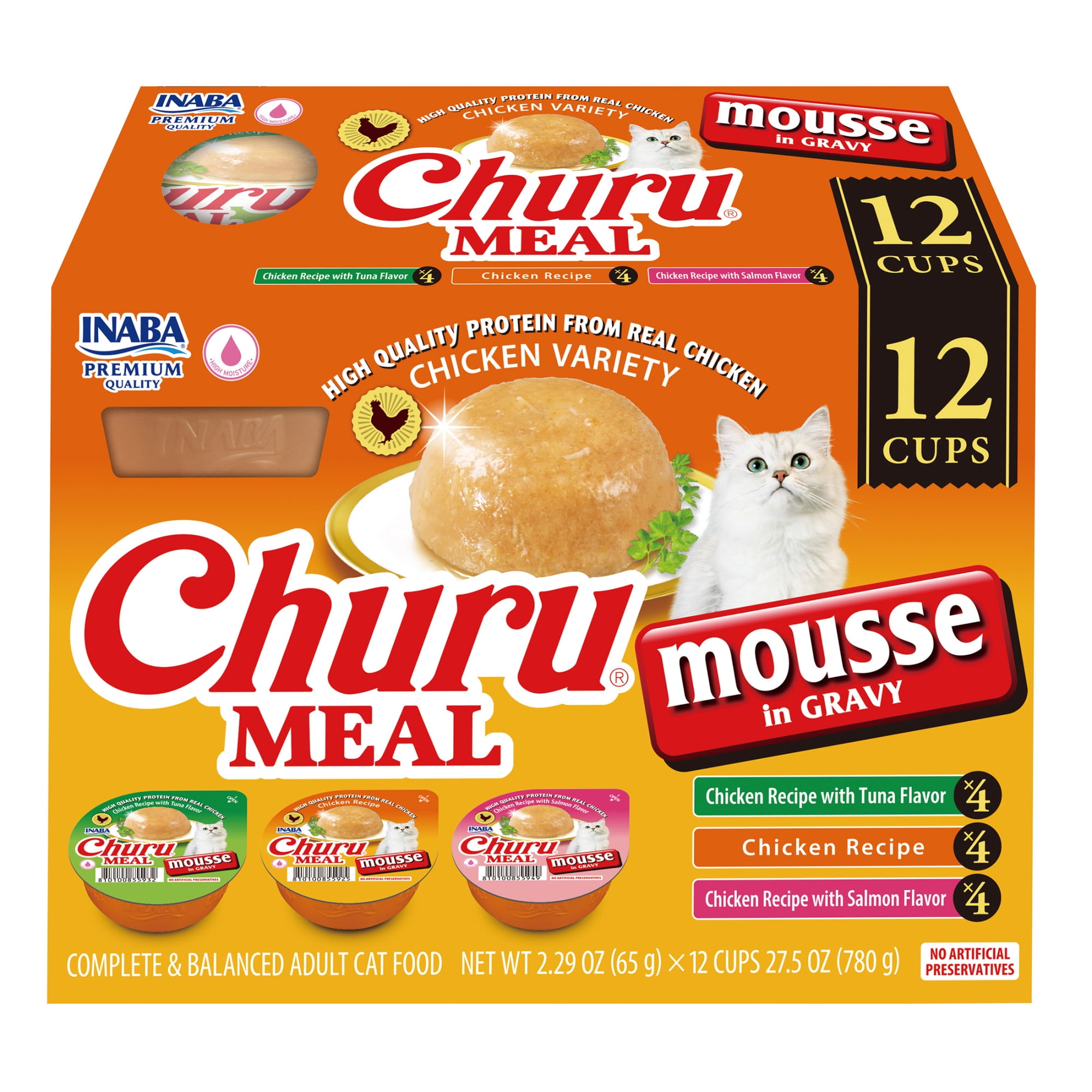 INABA Churu Meal Mousse Adult Wet Cat Food, 2.29 oz cup, 12-count, Chicken Variety