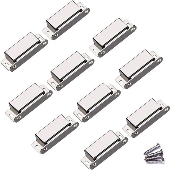 WOOCH Magnetic Door Catch - 50lb High Magnetic Stainless Steel Heavy Duty Catch for Kitchen Bathroom Cupboard Wardrobe Closet Closures Cabinet Door Drawer Latch (Silver, 10-Pack)
