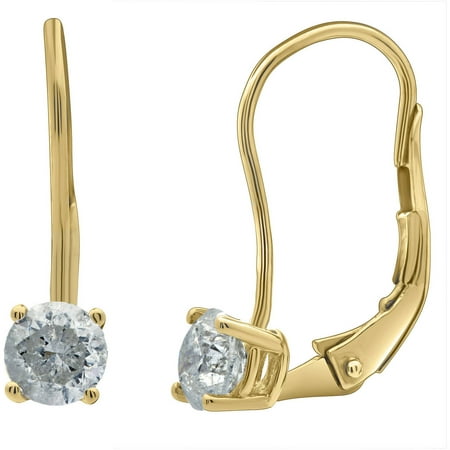 1/2 Carat T.W. Round Diamond 14kt Yellow Gold Leverback Stud Earrings with Gift Box, IGL Certified