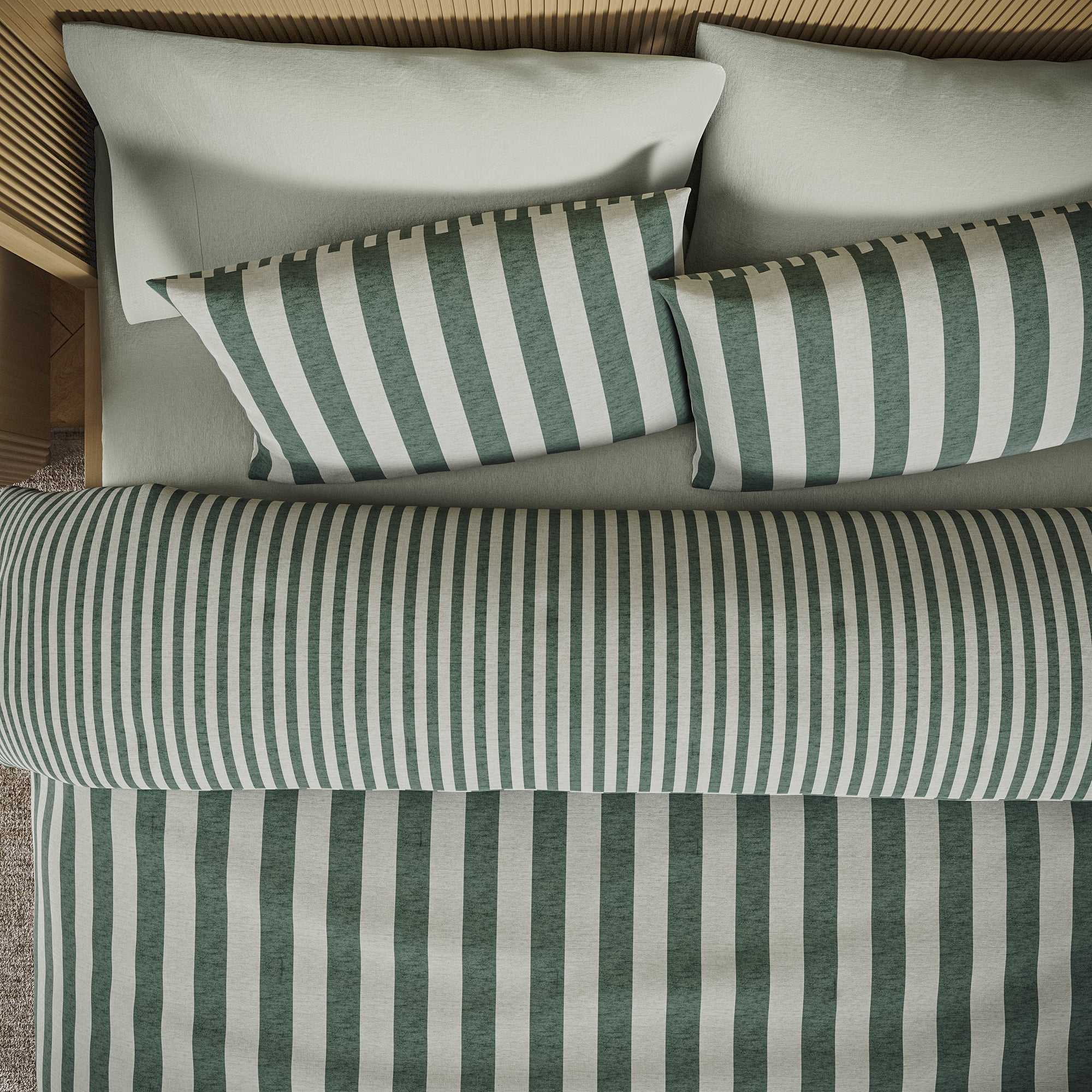 Beautiful 100% Cotton Striped 3-Piece Sage Green Comforter Set, Full/Queen by Drew Barrymore