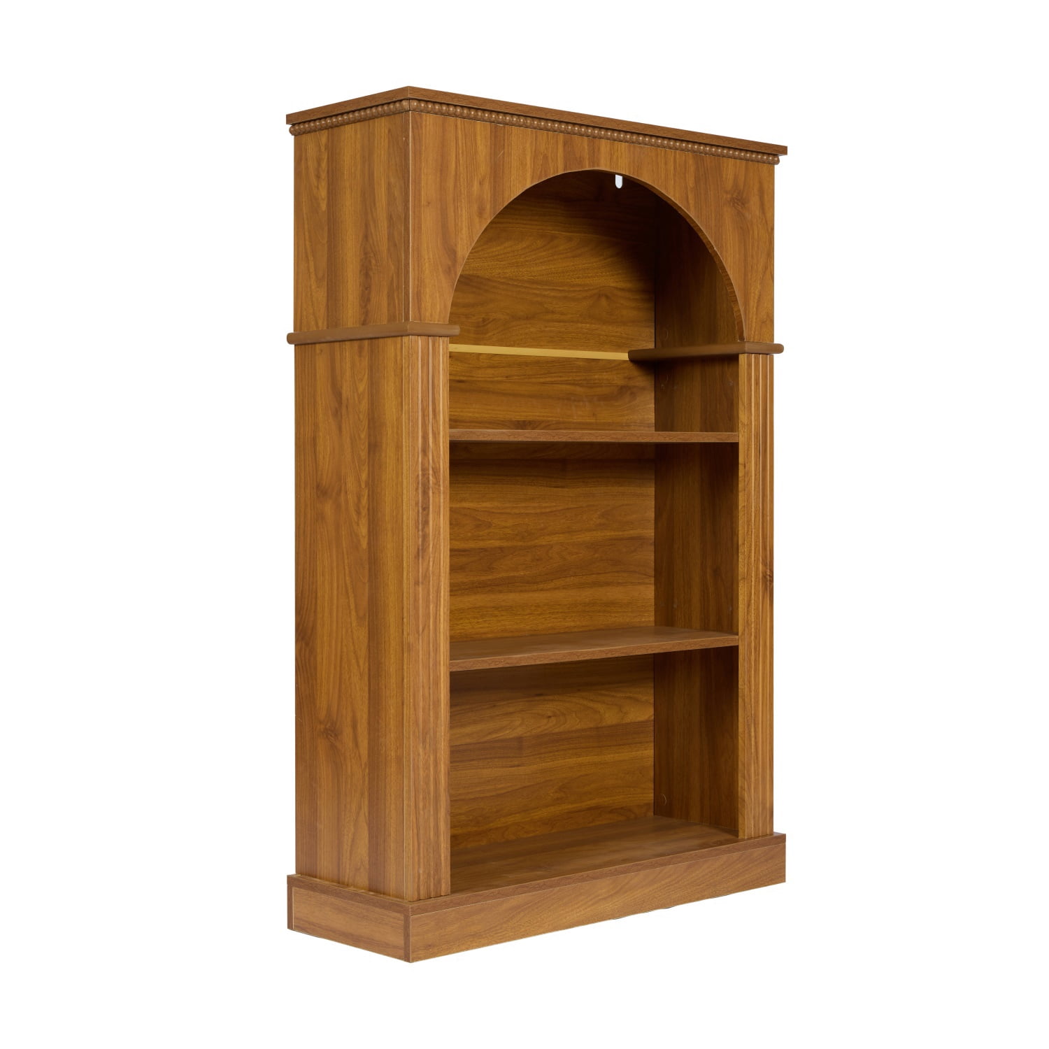 Hommoo 3-Tier Arched Open Bookshelf, Traditional Freestanding Bookcase with Decorative Beaded Trim, Wooden Display Shelf for Entryway, Living Room, Bedroom, Hallway, Walnut