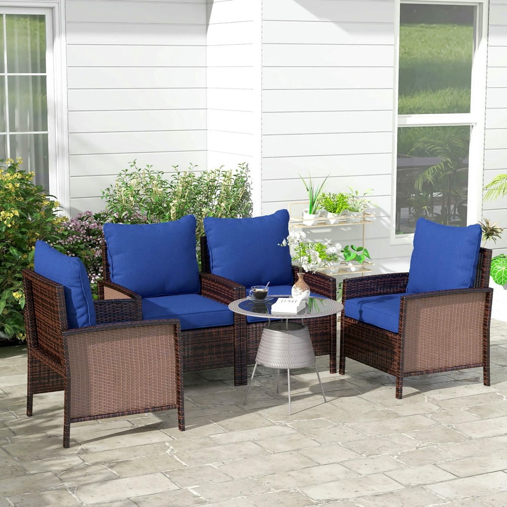 GVN Outdoor/Indoor Chair Pads, Seat Cushions,8 Patio Chair Cushions with Seat & Backrest, Fade Resistant Seat Replacement Cushion Set, Navy Blue