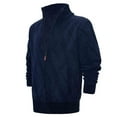 thumbnail image 2 of Miluxas Men's Slim Fit Full Zip Up Stand Collar Casual Knitted Sweaters Cardigan with Pockets Navy, 2 of 7
