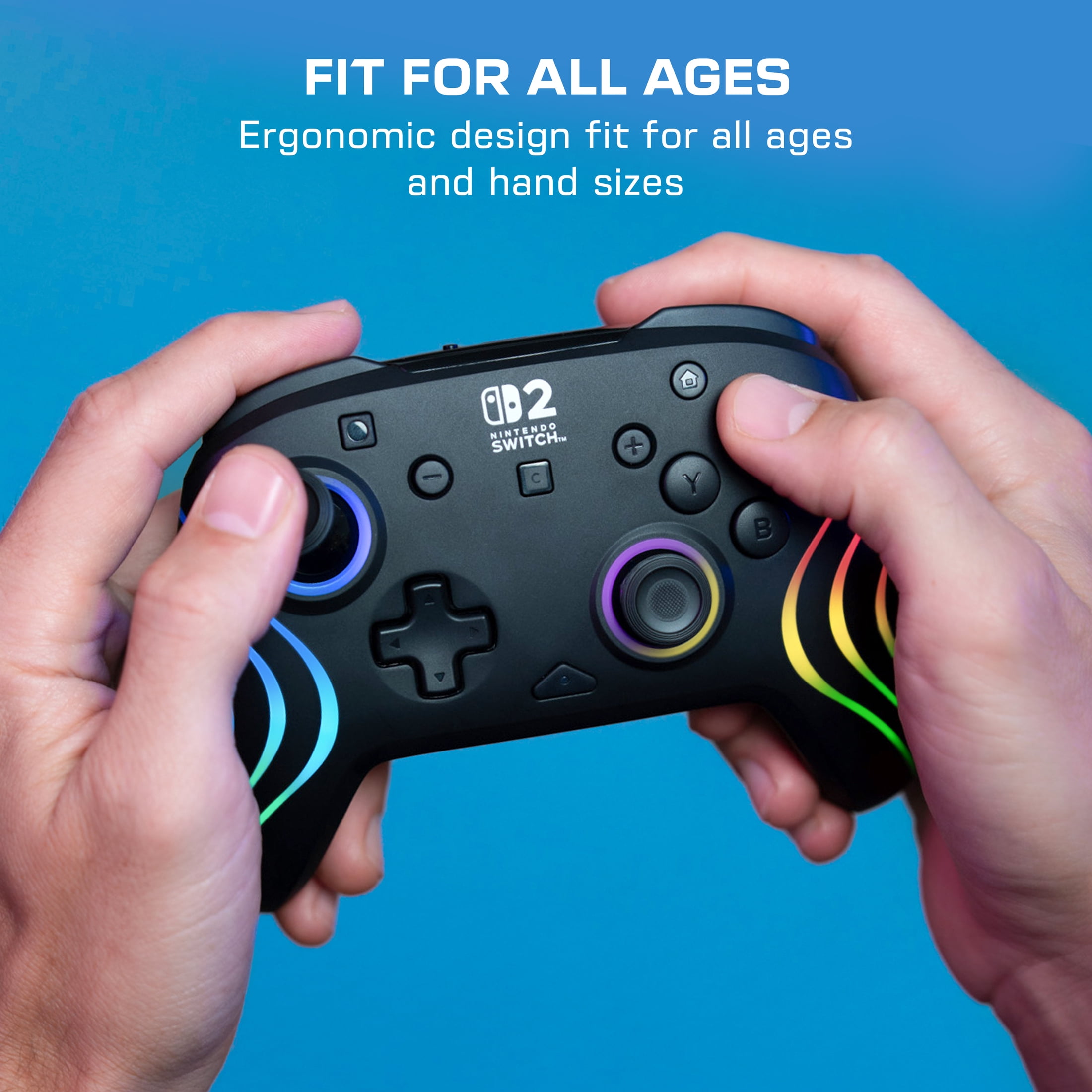 Turtle Beach Afterglow Wave Wireless RGB Gaming Controller (Black) - Officially Licensed for Nintendo Switch 2, Nintendo Switch - Customizable Lighting, TMR Sticks, RBG