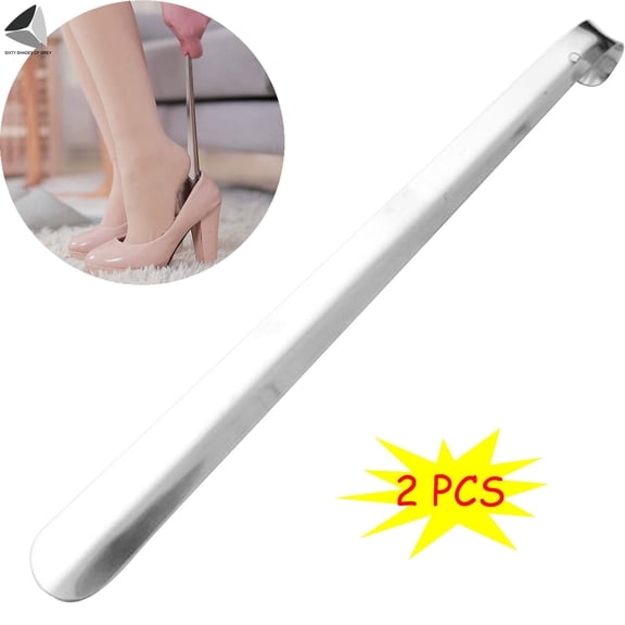 PULLIMORE 2 Pcs Long Handled Metal Shoe Horns 20.5 in Heavy Duty Shoehorns Shoe Spoon for Women Men Kids Seniors