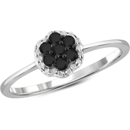 1/4 Carat T.W. Black and White Diamond Cluster Ring in Sterling Silver