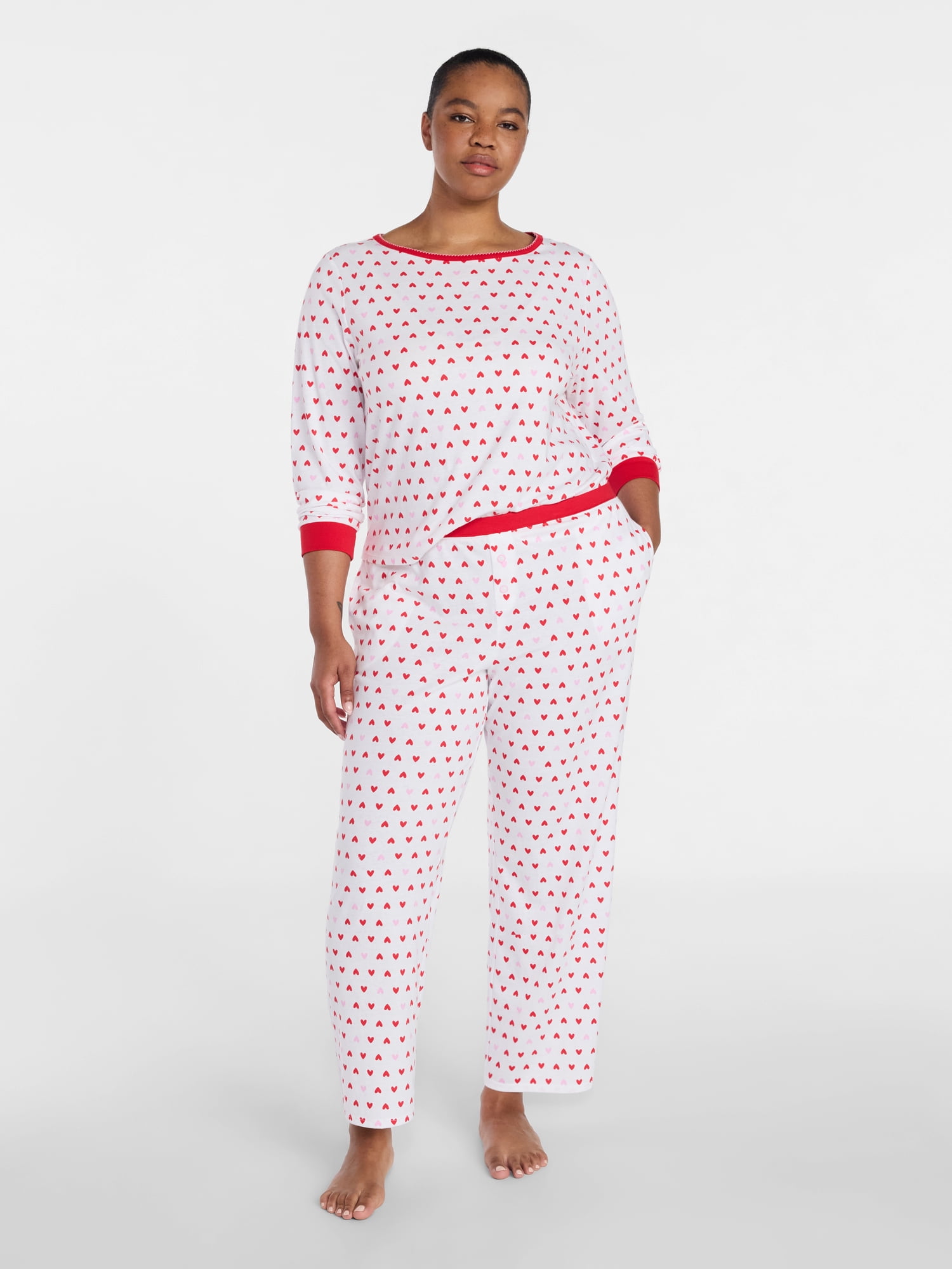 Joyspun Women's Mommy-Daughter Family Matching Cotton Blend Sleep Top and Pants Pajama Set, 2-Piece, Sizes XXS-3X