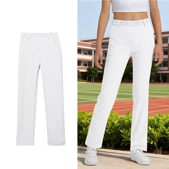 Girls Uniform Pants Skinny Pants Kids Dress Pants with Pockets Straight Pants Girls White Uniform Pants Back to School Outfits for Teen Girls Kids Preppy Clothes for Girls 5-6 Years