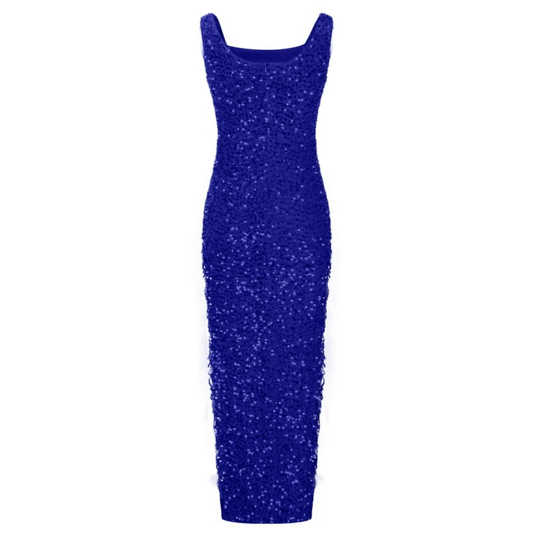 Elainilye Fashion Women's Formal Dresses Tassel Suspenders Sequin Dress  Split Fork Full Dresses Banquet Evening Dress,Blue - Walmart.com