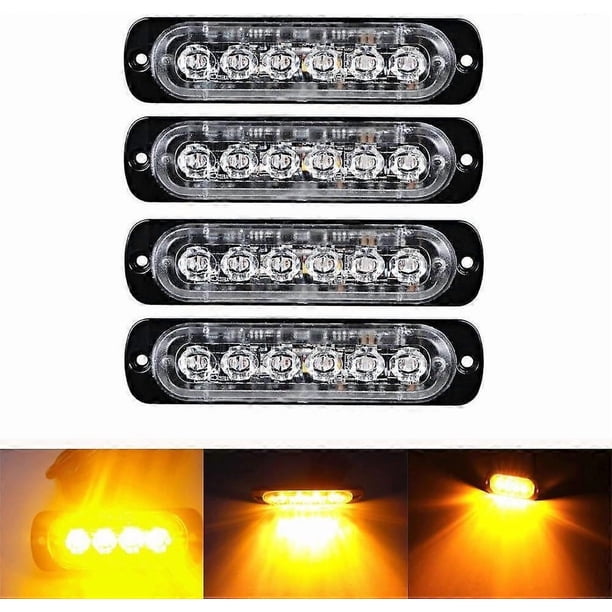 6 LED Car Strobe Brake Light - 12V to 24V Vehicle Light Bar - Safety Flashing Beacon for Car, Utility Vehicle, Boat, Trailer, Caravan4pcs Flashing Sty