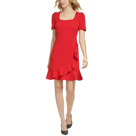 Karl Lagerfeld Paris Womens Ruffled A-Line Dress Admiral Red 4