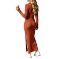 thumbnail image 4 of Levmjia Women Solid Ribbed Maxi Dress Knit Turn Down Collar Long Sleeve Slim Fit Stretchy Soft Elegant Bodycon Dress Daily Dating Party Office, 4 of 6