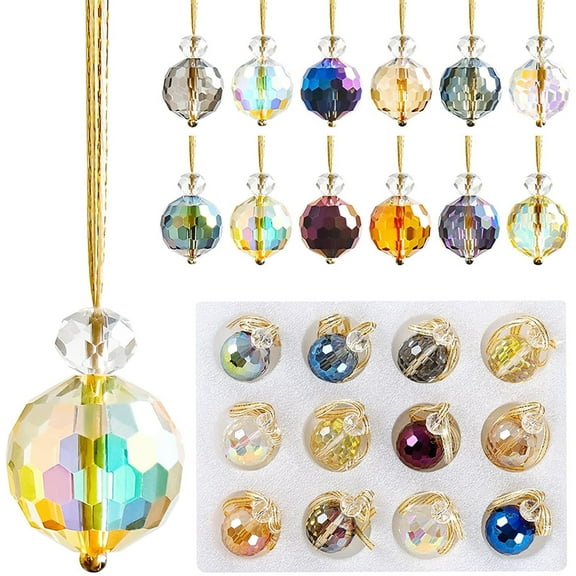 12 Pcs Glass Christmas Balls Ornaments, 0.98" Mini Multicolor Prism Ball Xmas Tree Decorations for Wedding Party Home Decor