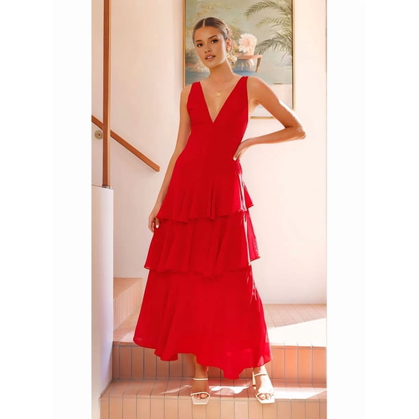 Tiered Chiffon Bridesmaid Dresses for Women Ruffle Formal Evening Dresses Long with Pleated Red L - Walmart.ca Tiered Chiffon Bridesmaid Dresses for Women Ruffle Formal Evening Dresses Long with Pleated Red L - Walmart.ca