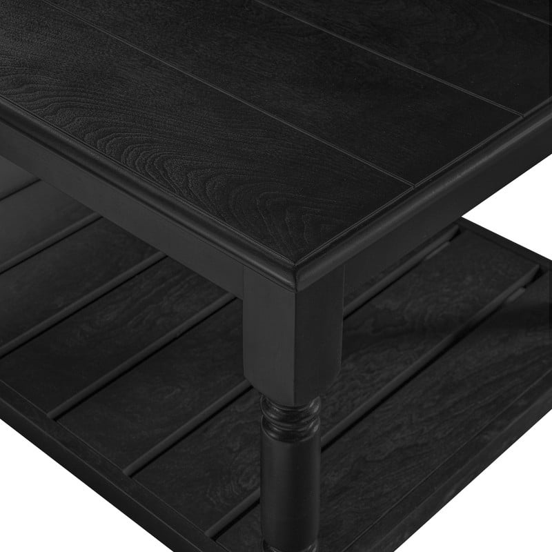 Vintage Rectangular Center Coffee Table with Sculptural Spindle Solid Wood Legs, 2-Tier Traditional Wooden Cocktail End Table
