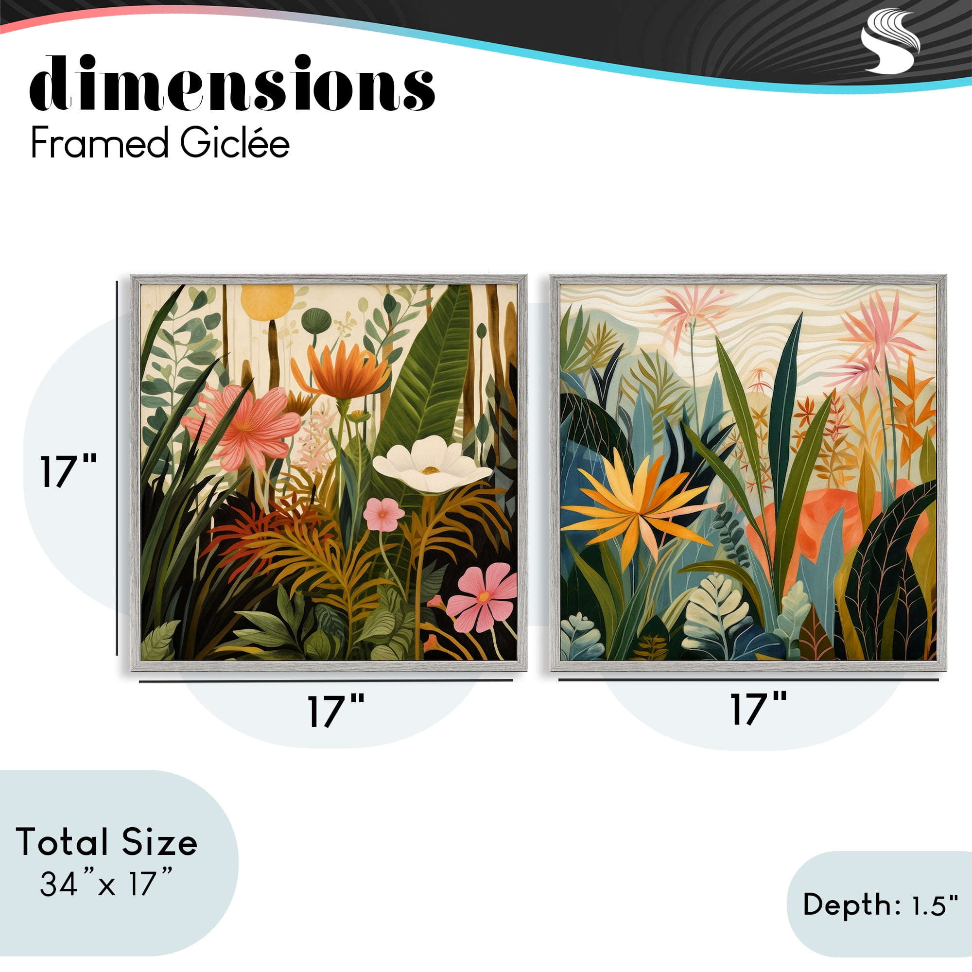 Stupell Industries Botanical Embrace Blooms 2 Piece Gray Framed Giclee Art Set, design by Lazar Studio