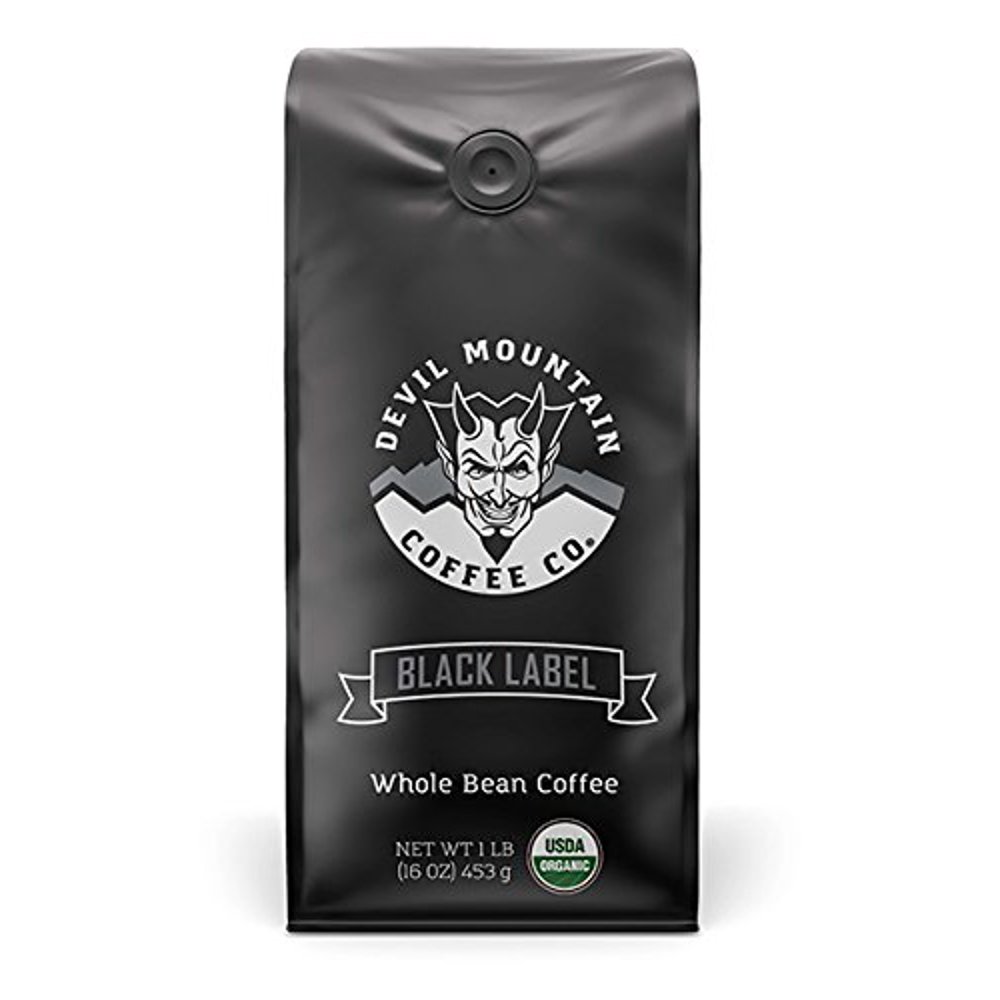 Black Label Devil Mountain, Dark Roast, Strong Whole Bean Coffee, 16 Oz