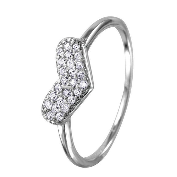 Rhodium Plated Sterling Silver 925 Clear CZ Encrusted Heart Ring Band White Female Size 8