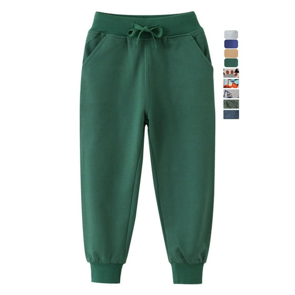 WIBACKER Boys Sweatpants Active Athletic Jogger Pants Soft Cotton French Terry Little Kids, Green 5T