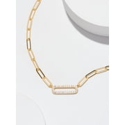 Forever Facets Cubic Zirconia Paperclip 18” Necklace in 18k Gold over Sterling Silver, Adult Female