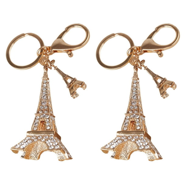 2pcs moda coche llaveros brillante colgante de torre de diamantes de imitación para mujeres niñas