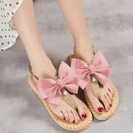 

Wavsuf Flat Sandals for Women Casual Summer Bow Pink Thong Sandals Size 6.5