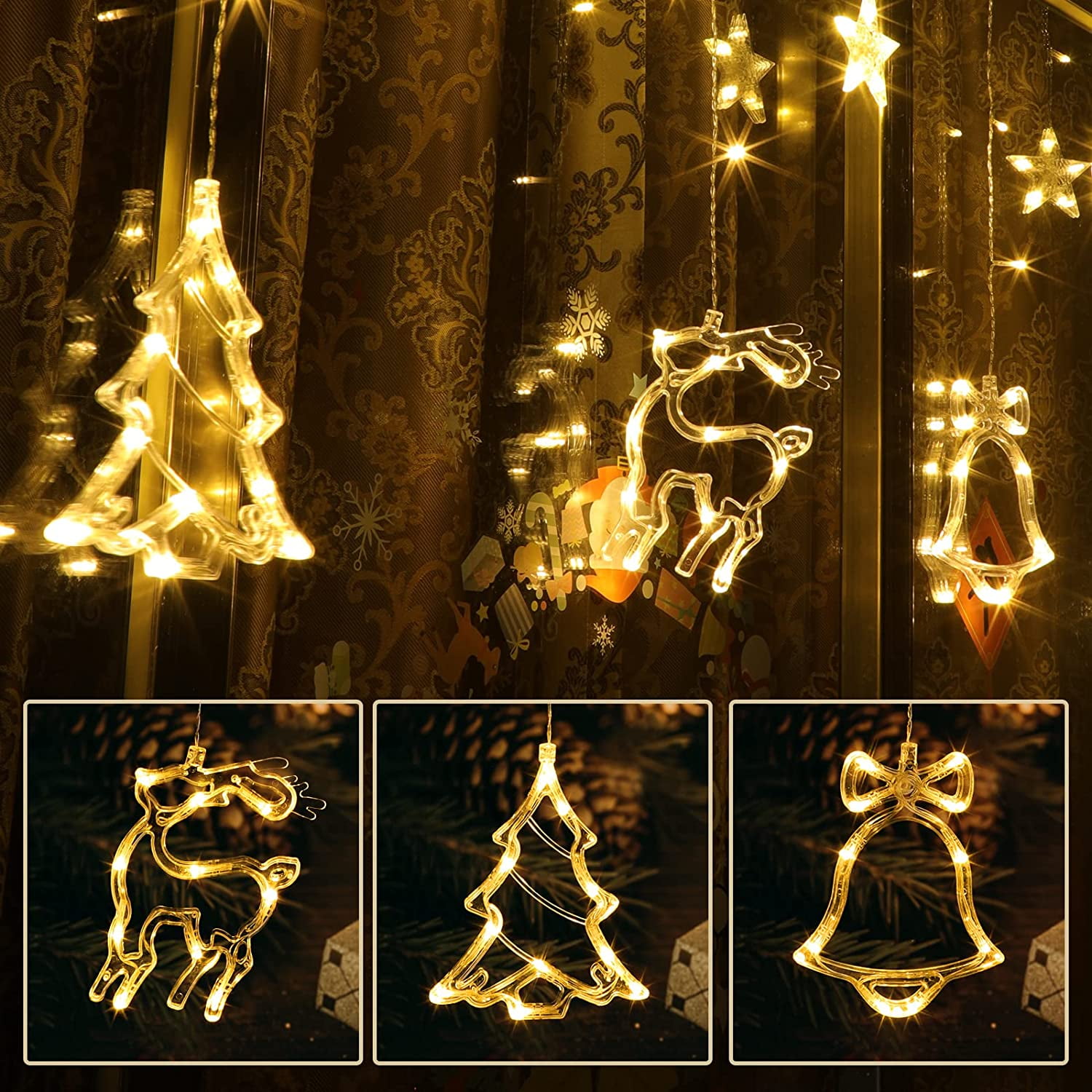 Lot De 2 Décorations De Noël LED En Forme De Renne - Guirlande Lumineuse Avec Télécommande Et Minuterie - Blanc Chaud - Pour Intérieur/extérieur - 5