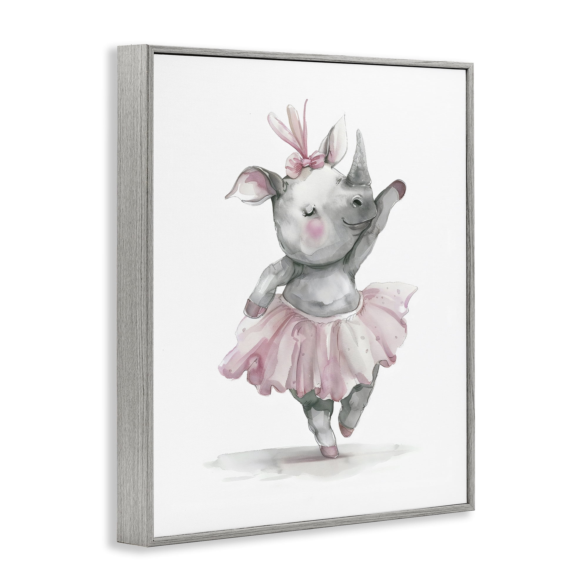 Stupell Industries Ballerina Rhino in Pink Tutu Gray Framed Giclee Art, design by LSR Design Studio