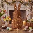 thumbnail image 2 of Woven Rattan Bunny Shaped Decorative Light Figure with Integrated LED String for Indoor Outdoor Use Home Garden Display, 2 of 8