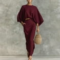 thumbnail image 2 of Stichou Women's 2 Piece Outfits - Spring Summer Batwing Crop Top High Waisted Maxi Skirt Elegant Party Cocktail Dress with Pockets Wine XL, 2 of 4