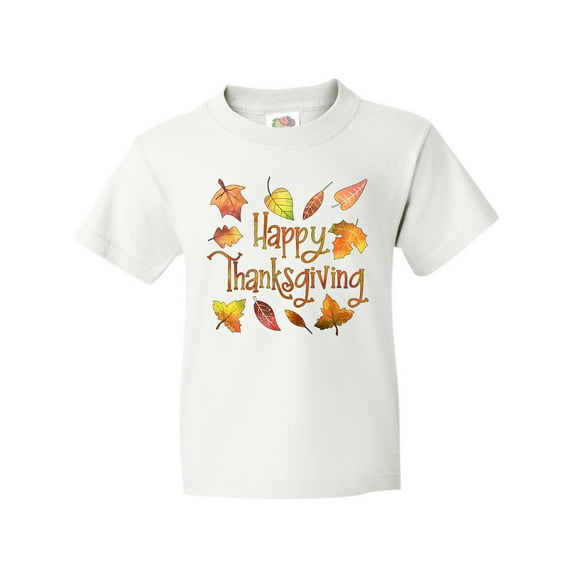 Inktastic Happy Thanksgiving Fall Leaves in Autumn Colors Youth T-Shirt