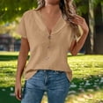 thumbnail image 7 of cocolona Womens Summer Linen Shirts Fashion Solid Color Short Sleeve Button V Neck Tops Casual Loose Fit Blouses, 7 of 7